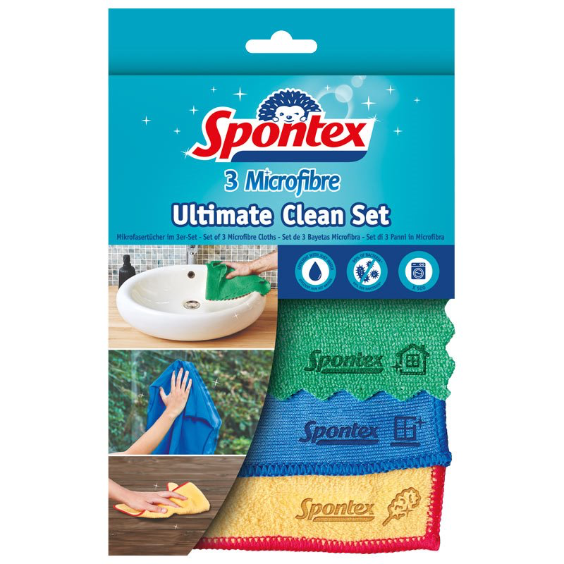 Spontex Ultimate Clean Set - Microfibre Cleaning Cloth Kit (Pack of 3)