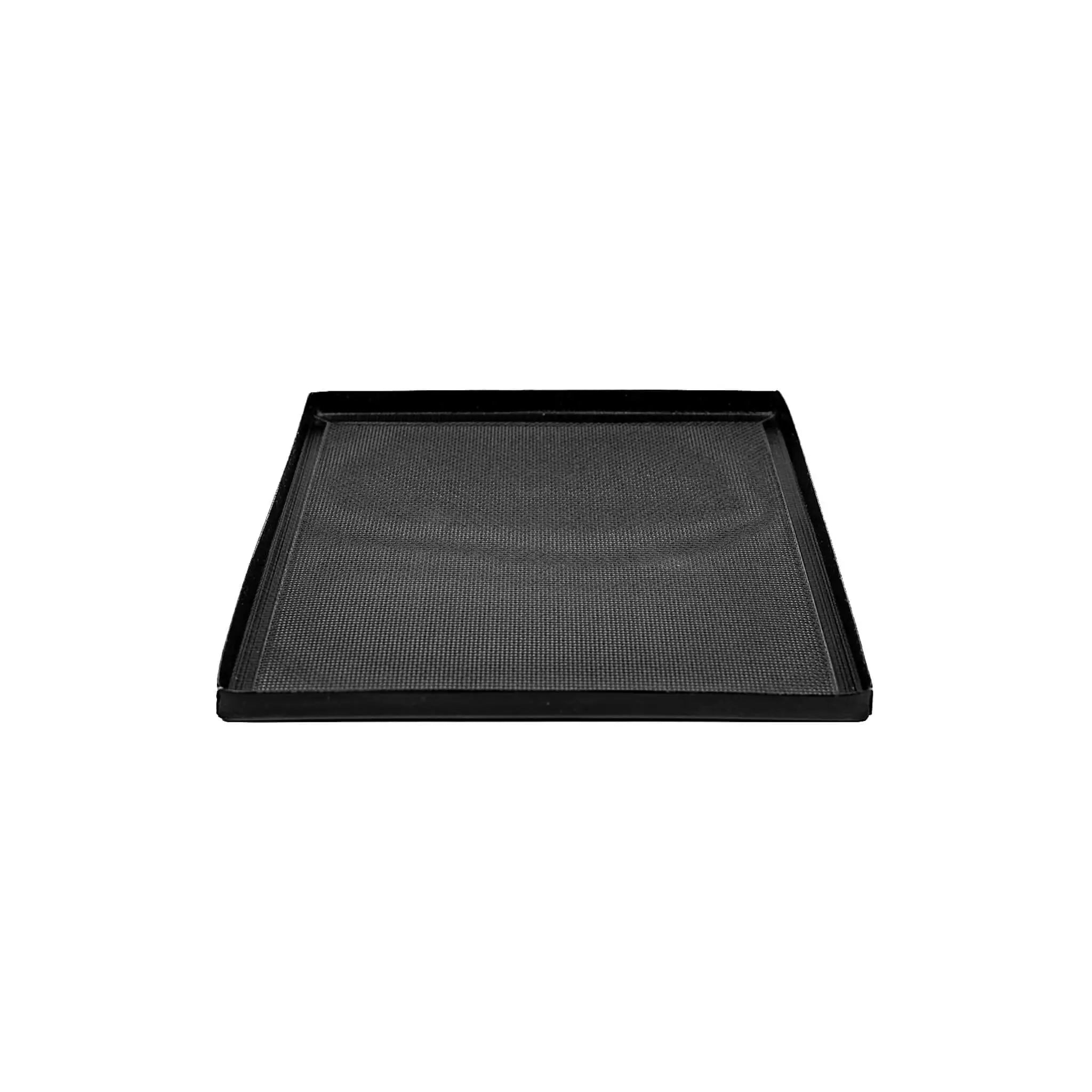 Mesh PTFE tray for Panasonic ovens, side angle showing the raised edge and open weave