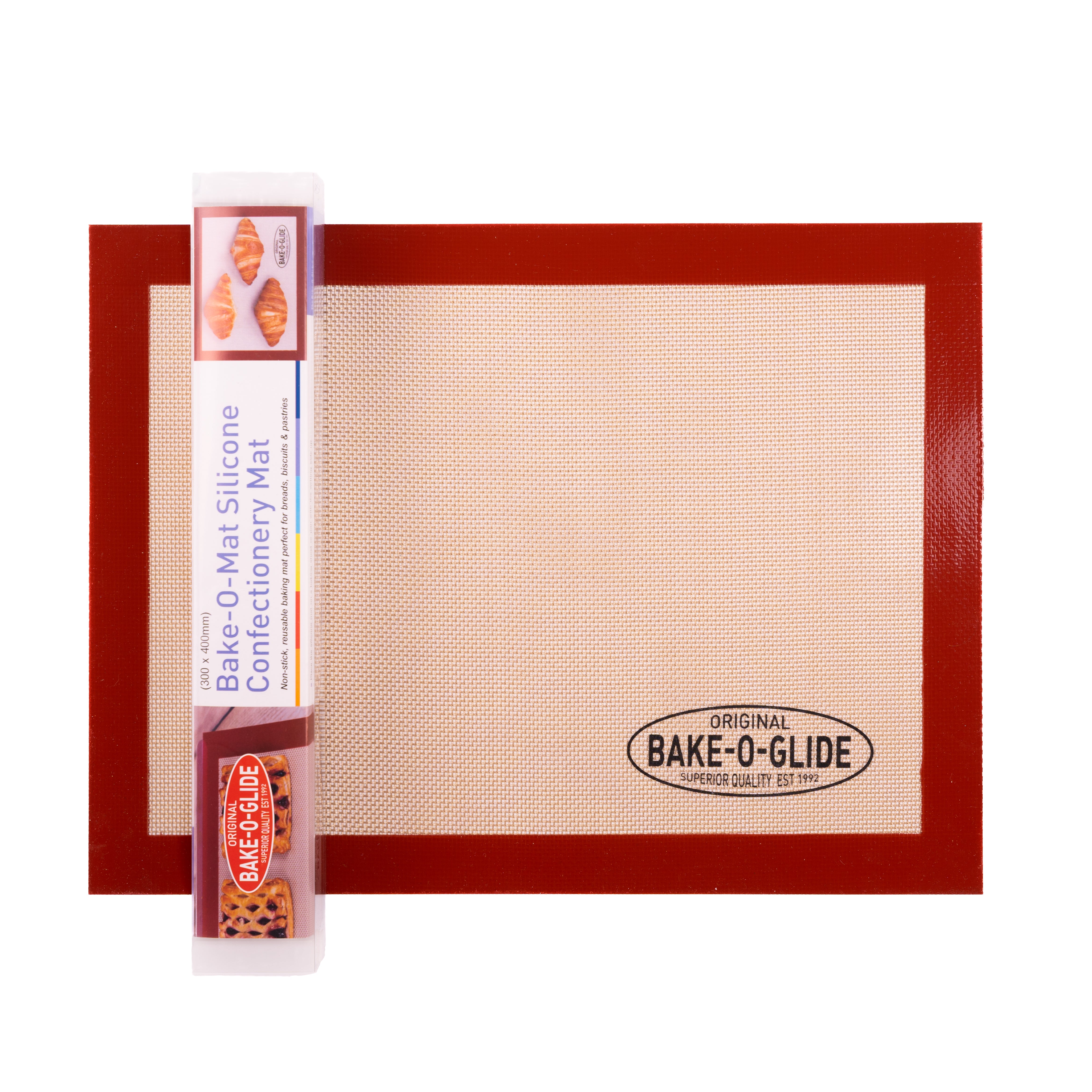Bake-O-Glide silicone baking mat with packaging on a white background